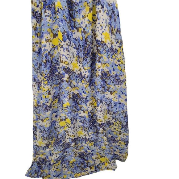 BANANA REPUBLIC XS 100% Silk Maxi Dress Blue Yellow Floral Print Blouson Strap M - Picture 8 of 11